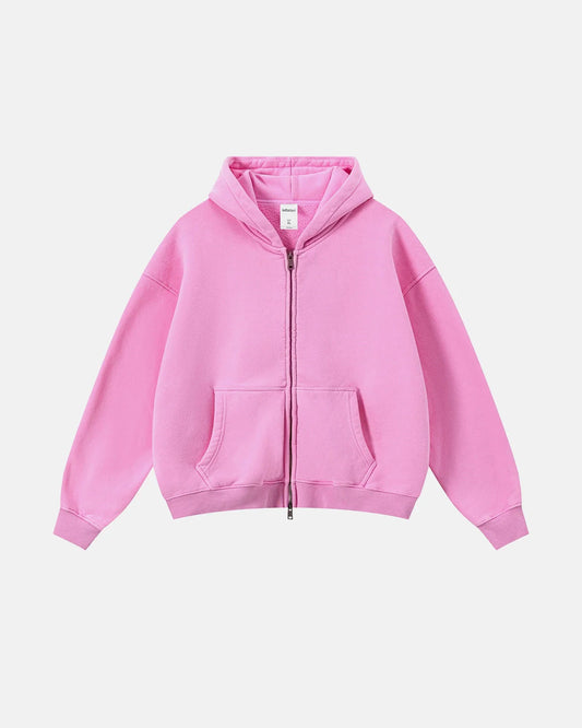 Vintage Washed Fleece Boxy Zip Hoodie | LCDEGO Streetwear