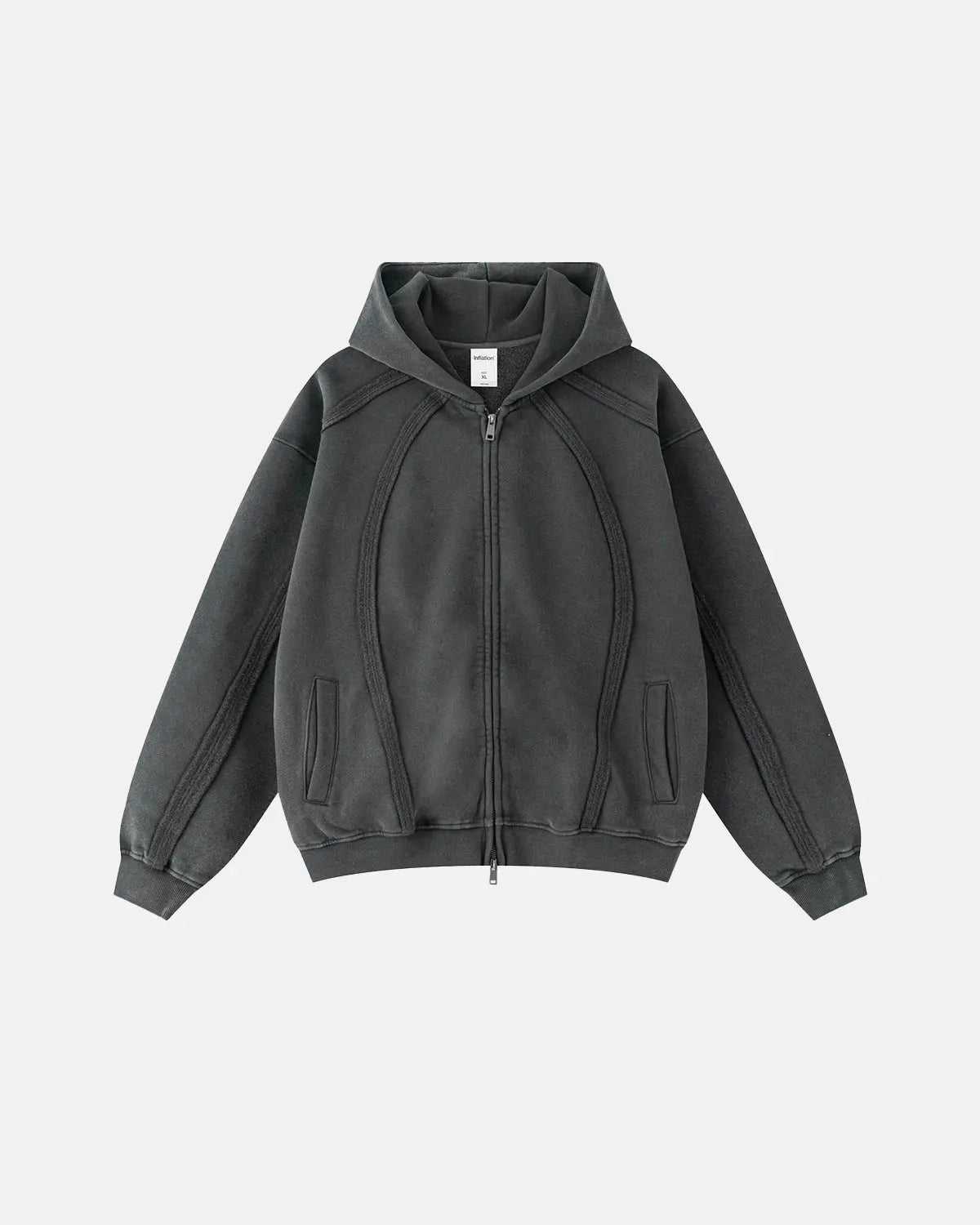 Contrast Stitching Distressed Wash Zip Up Hoodies | LCDEGO Streetwear
