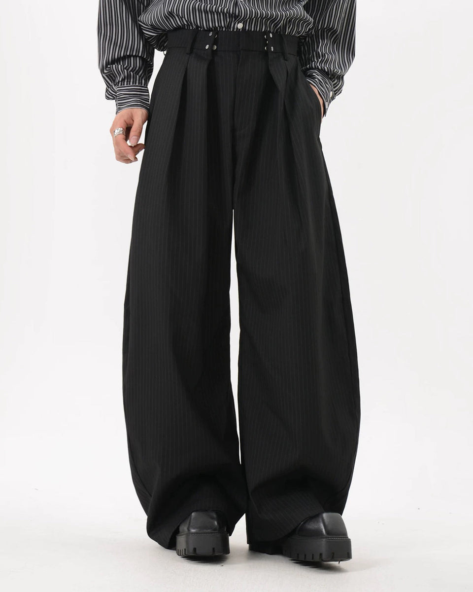 Black Striped Barrel Suit Pant | LCDEGO Streetwear