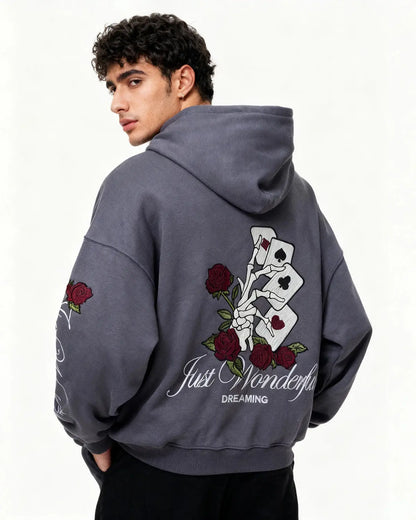 Poker Embroidery Boxy Hoodies | LCDEGO Streetwear