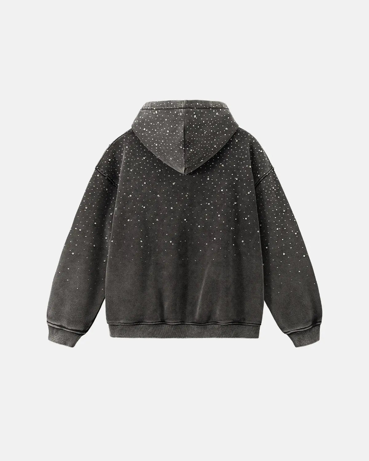 Distressed Washed Fleece Rhinestone Zip Up Hoodies | LCDEGO Streetwear