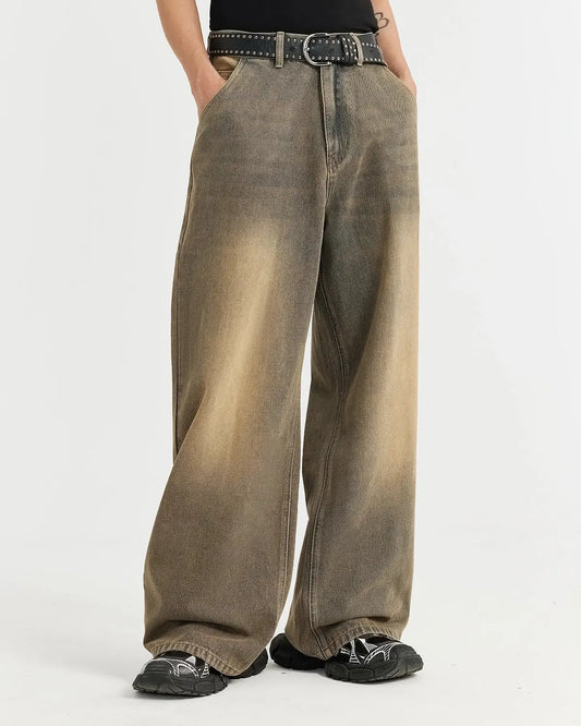 Brown Acid Wash Baggy Jeans | LCDEGO Streetwear