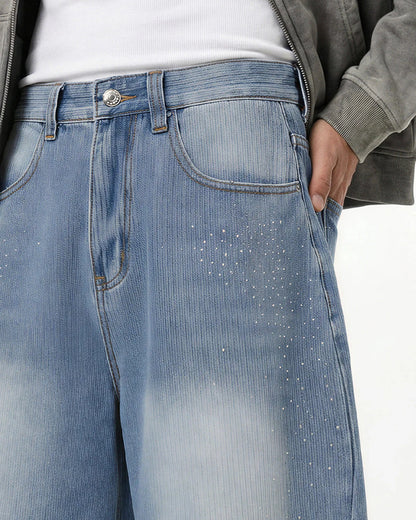 Star Rhinestone Longline Denim Shorts | LCDEGO Streetwear