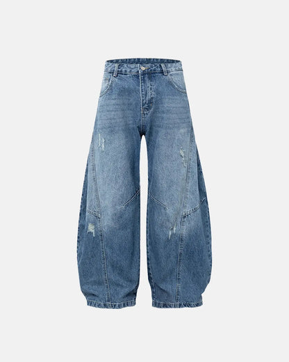 Acid Washed Distressed Barrel Jeans | LCDEGO Streetwear