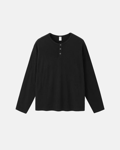 Henley Collar Long Sleeve Tees | LCDEGO Streetwear