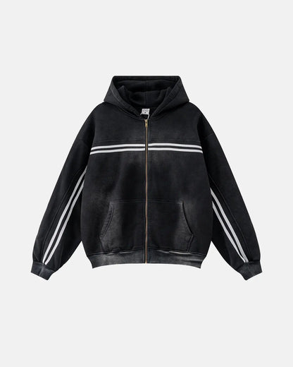 Striped Acid Wash Zip Up Hoodies | LCDEGO Streetwear