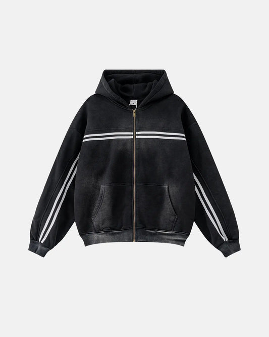 Striped Acid Wash Zip Up Hoodies | LCDEGO Streetwear