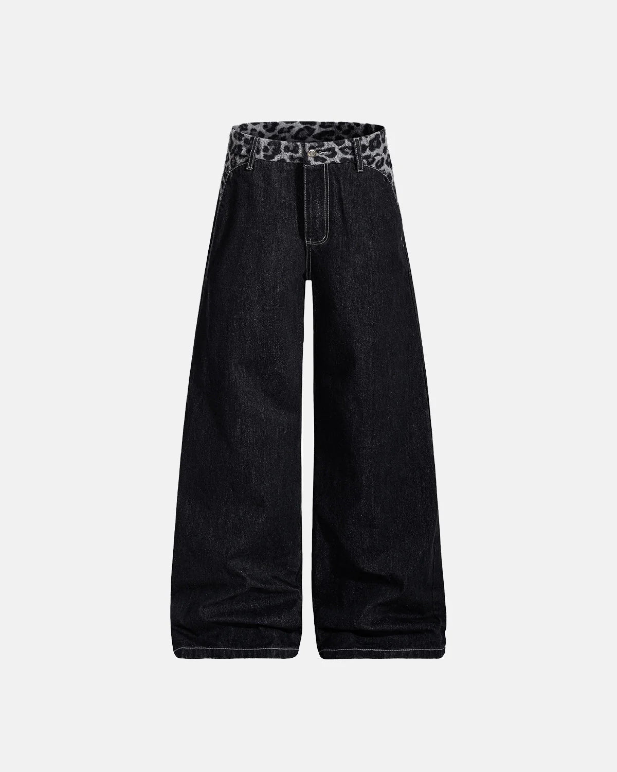 Leopard Patchwork Raw Straight-leg Jeans | LCDEGO Streetwear