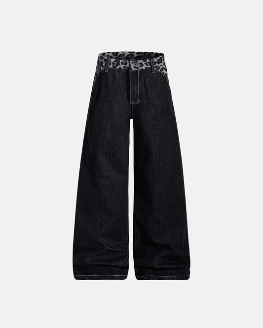 Leopard Patchwork Raw Straight-leg Jeans | LCDEGO Streetwear