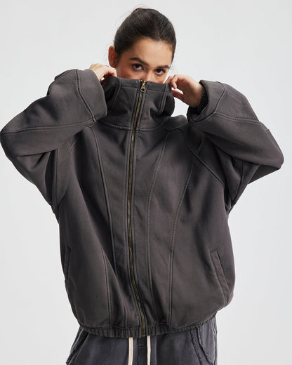 Distressed Stiching Aicd Wash Zip Up Hoodies | LCDEGO Streetwear