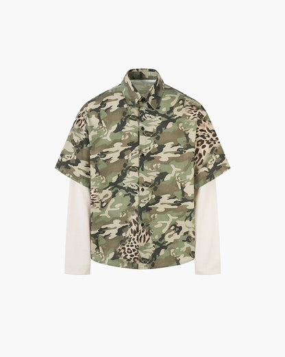 Camo Patchwork Double-Layer Shirt | LCDEGO Streetwear