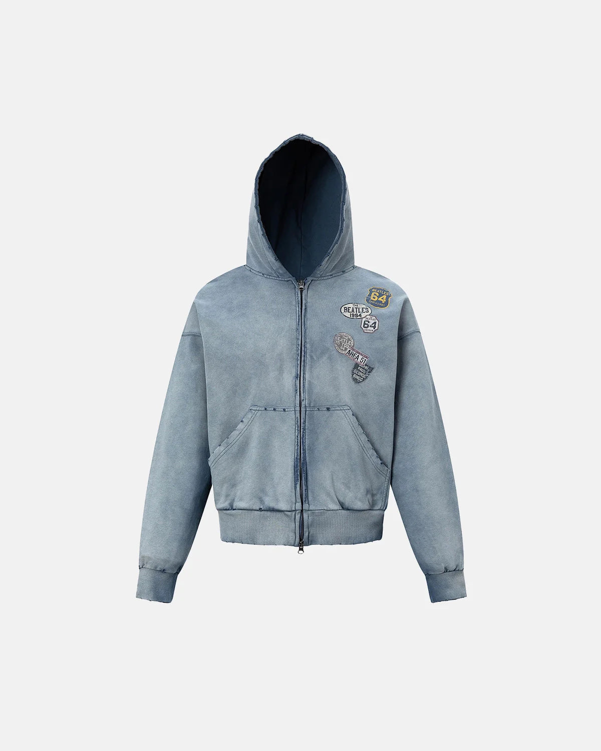 Blue Distressed Acid Wash Zip Up Hoodies | LCDEGO Streetwear