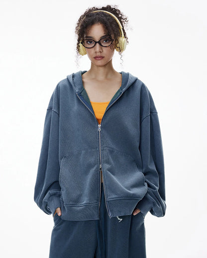 Acid Wash French Terry Zip Up Hoodies | LCDEGO Streetwear