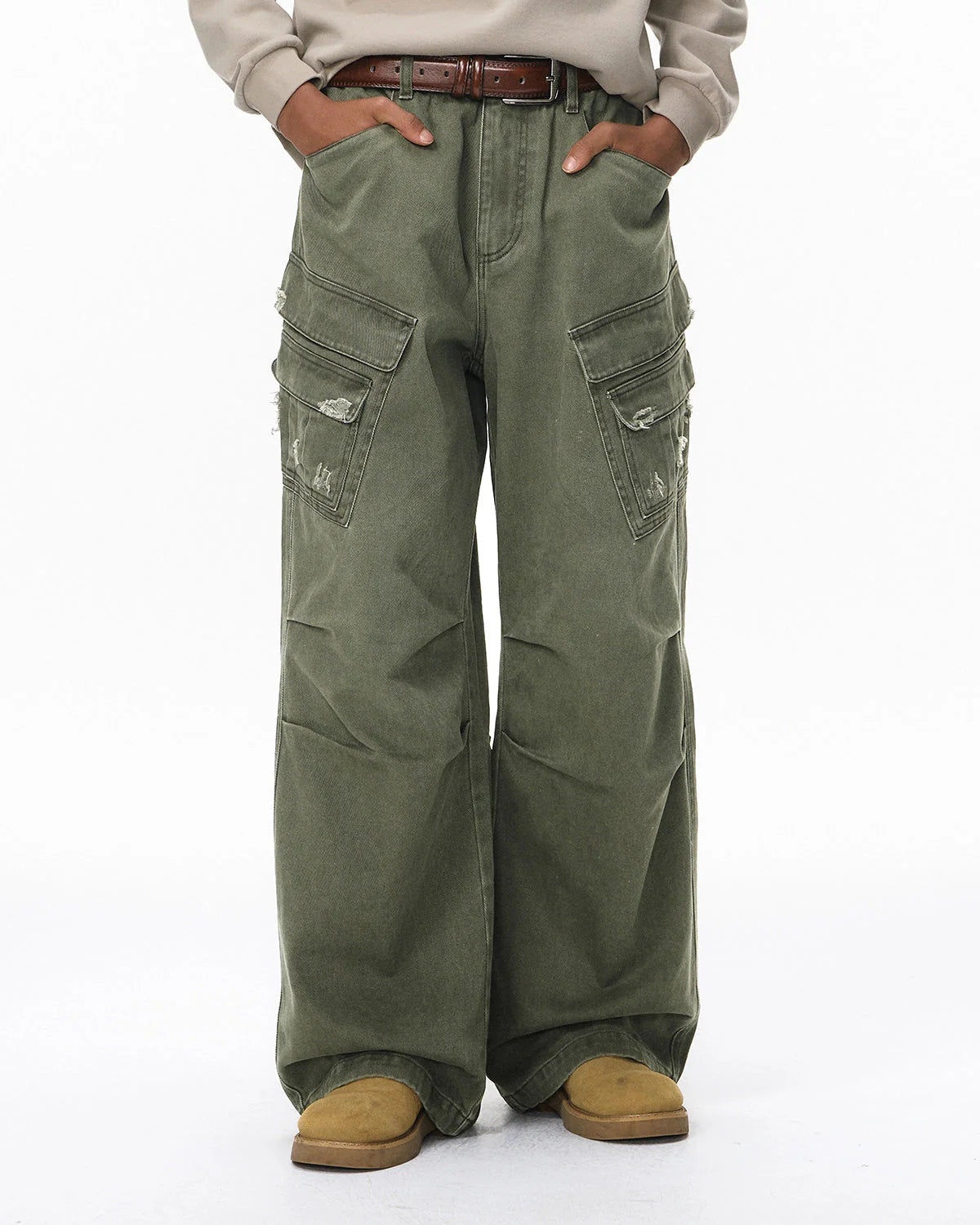 Garment Wash Ripped Cargo Pants | LCDEGO Streetwear