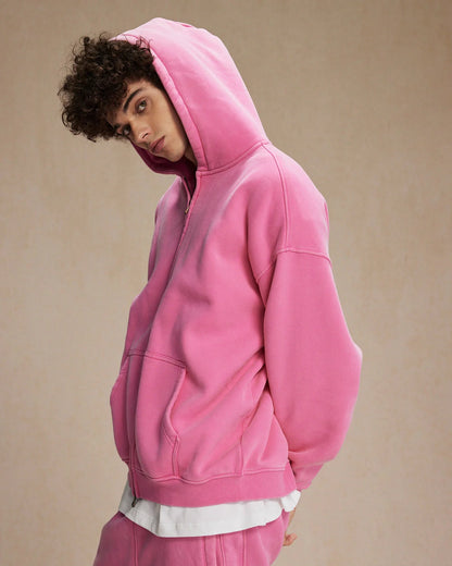 LCDEGO Vintage Washed Zip Up Hoodie