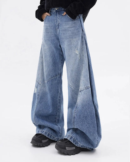 Acid Washed Distressed Barrel Jeans | LCDEGO Streetwear