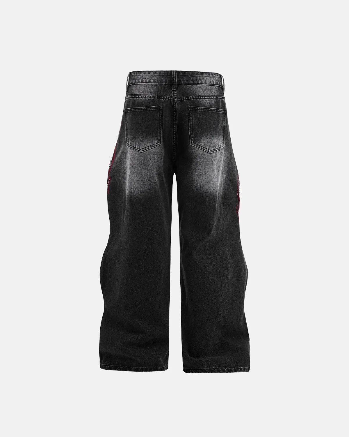 Flame Graphic Rhinestone Barrel Jeans | LCDEGO Streetewear