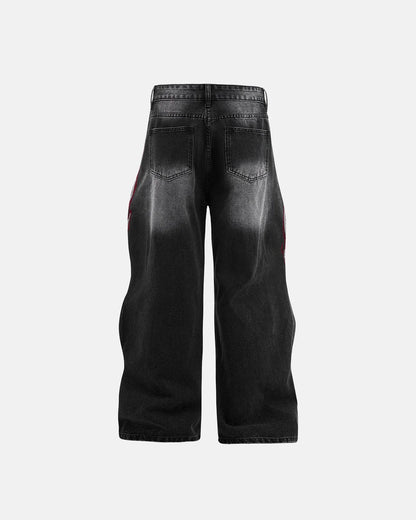 Flame Graphic Rhinestone Barrel Jeans | LCDEGO Streetewear