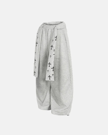 Cross Print Acid Wash Baggy Sweatpants | LCDEGO Streetwear
