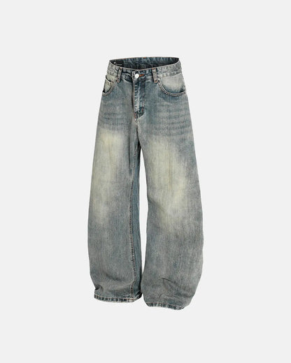 Washed  Bamboo Weave Baggy Jeans | LCDEGO Streetwear