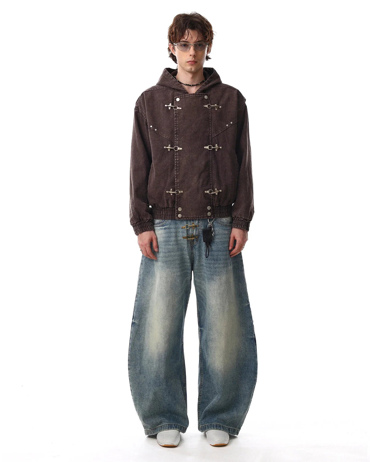 Washed Clasp Fireman Hooded Denim Jacket | LCDEGO Streetwear