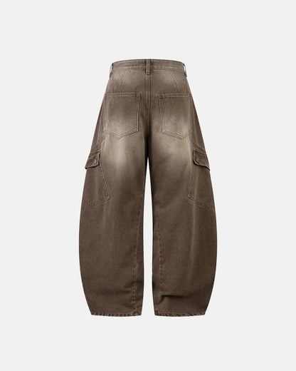 Brown Acid Wash Barrel Jeans | LCDEGO Streetwear