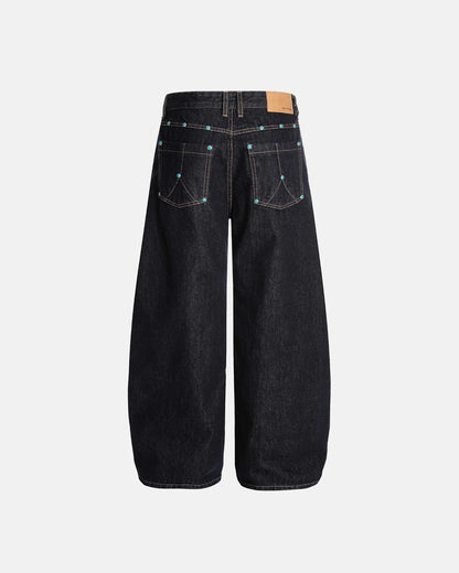 Turquoise Button Rivet Baggy Jeans | LCDEGO Streetwear
