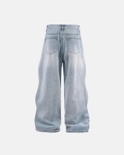 Shiny Rhinestone Wavy Baggy Jeans I LCDEGO Streetwear