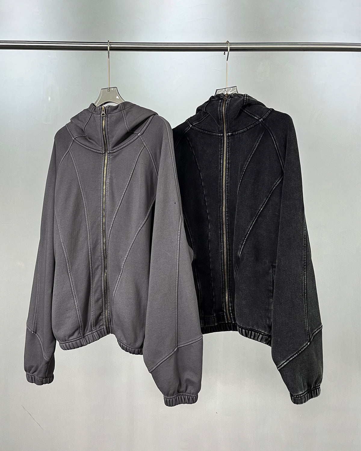 Distressed Stiching Aicd Wash Zip Up Hoodies | LCDEGO Streetwear