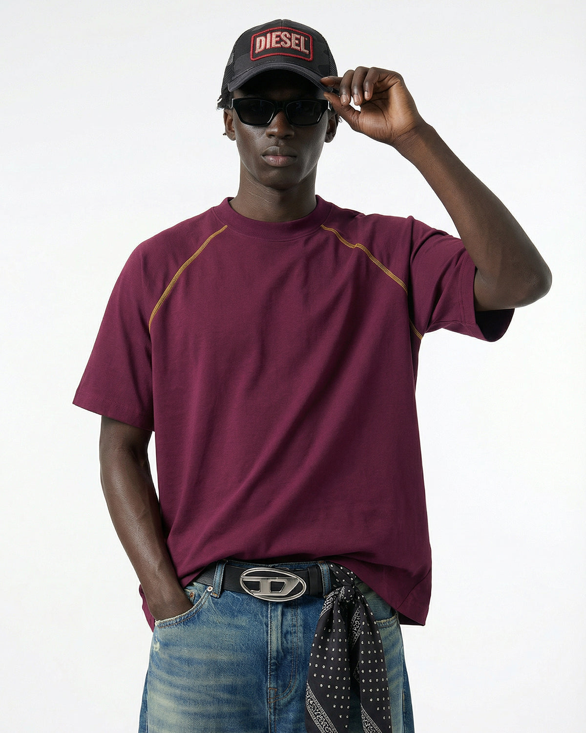 Contrast Color Stiching Stretch T-shirt | LCDEGO Streetwear