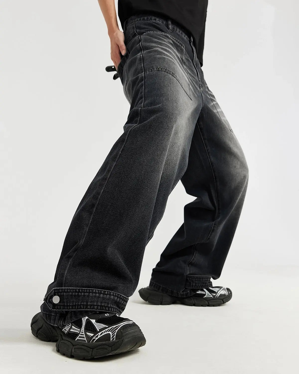 Black Washed Baggy Jeans | LCDEGO Streetwear
