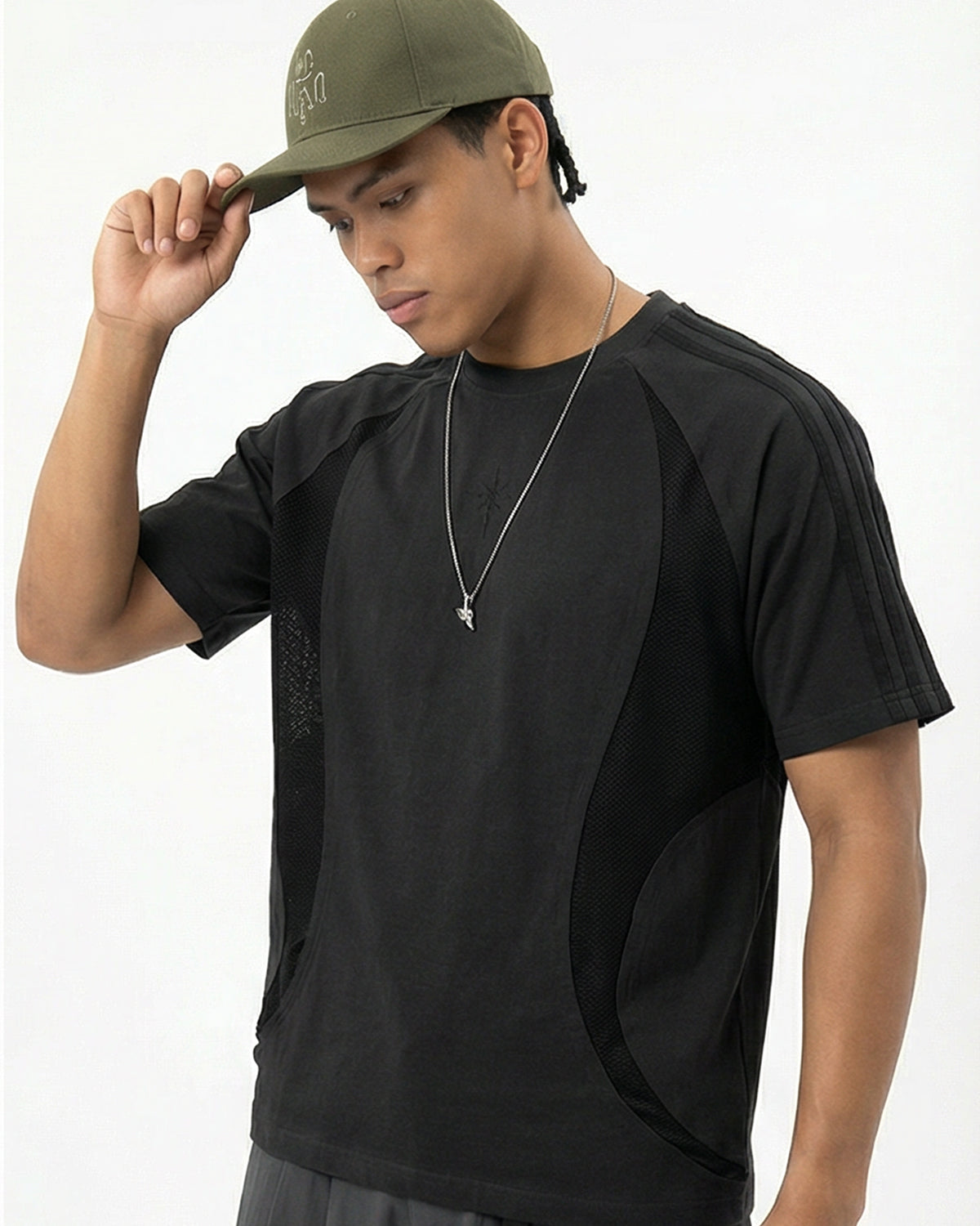 Mesh Patchwork Stitching Embroidered T-Shirt | LCDEGO Streetwear