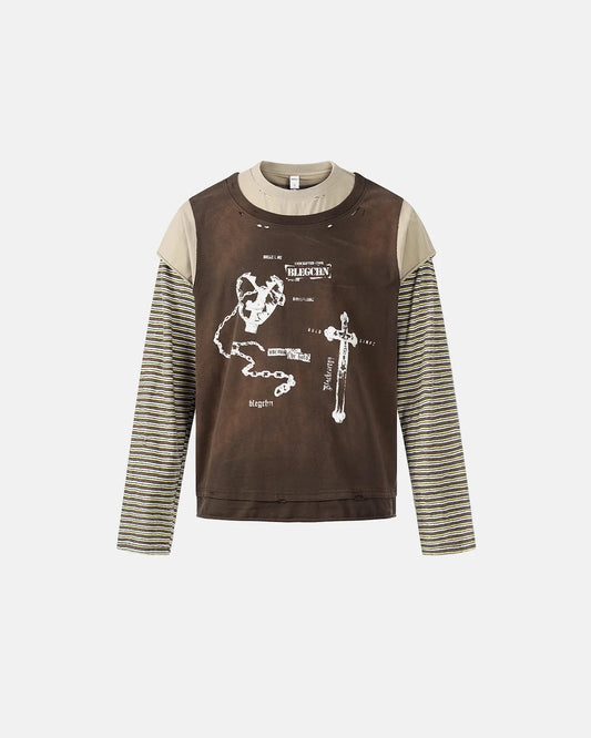 Layered Cross Graphic Distressed T-Shirt | LCDEGO Streetwear