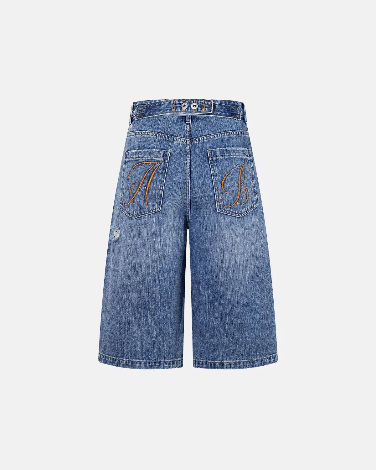 ripped baggy denim shorts with adjustable back waist