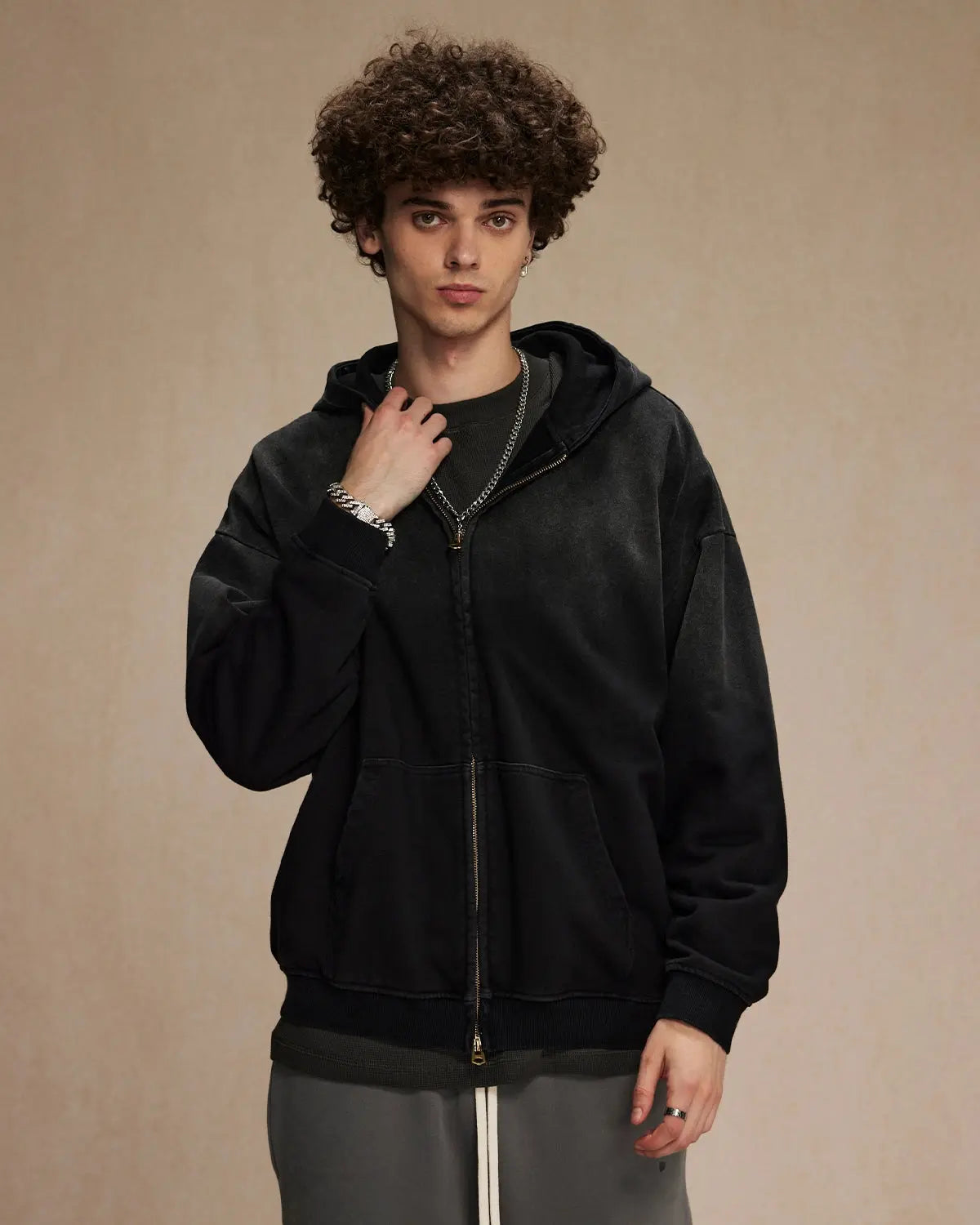 LCDEGO Monkey Wash French Terry Zip Up Hoodies