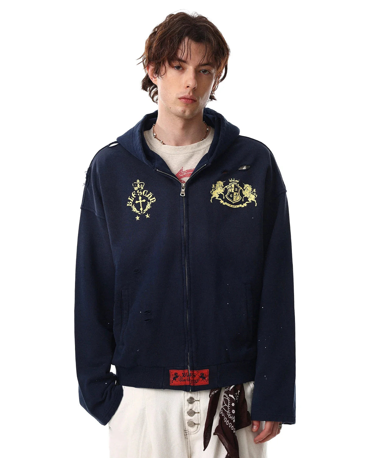Distressed Washed Printed Zip Up Hoodies | LCDEGO Streetwear