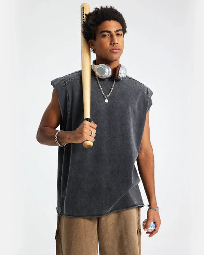 Stitching  Acid Wash Tank Tops  | LCDEGO Streetwear