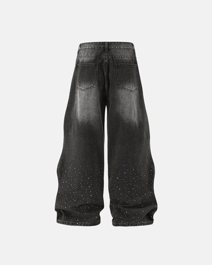 Rhinestone Wavy Baggy Jeans I LCDEGO Streetwear