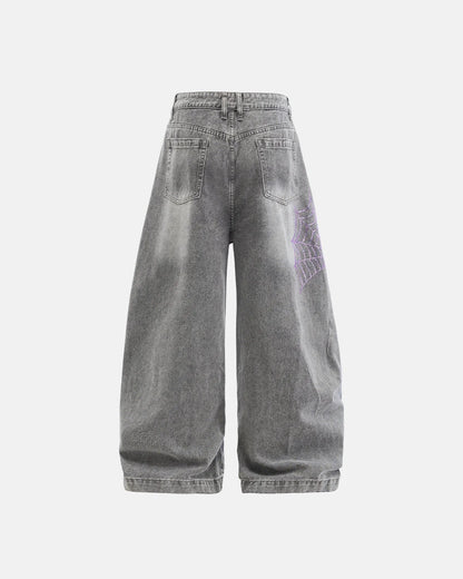 Spider Graphic Rhinestone Barrel Jeans | LCDEGO Streetewear