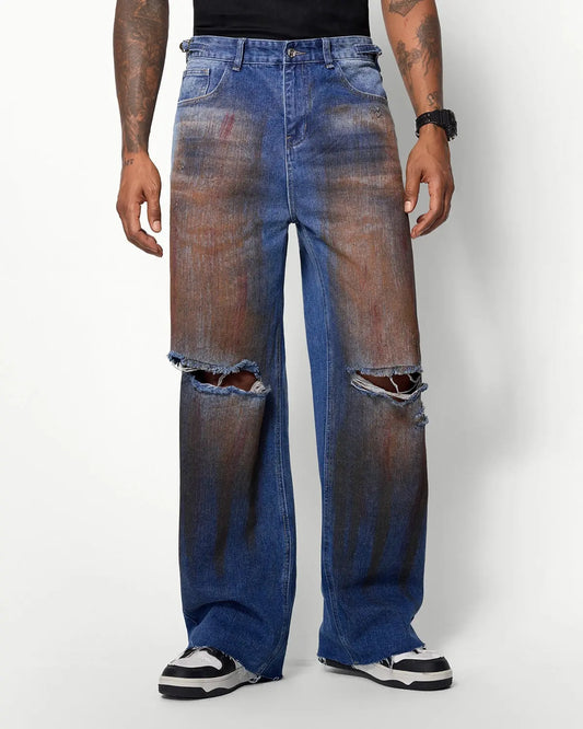 Acid Washed Ripped Baggy Jeans | LCDEGO Streetwear