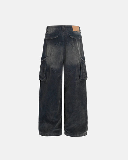 Acid Washed Corduroy Cargo Barrel Pants | LCDEGO Streetwear