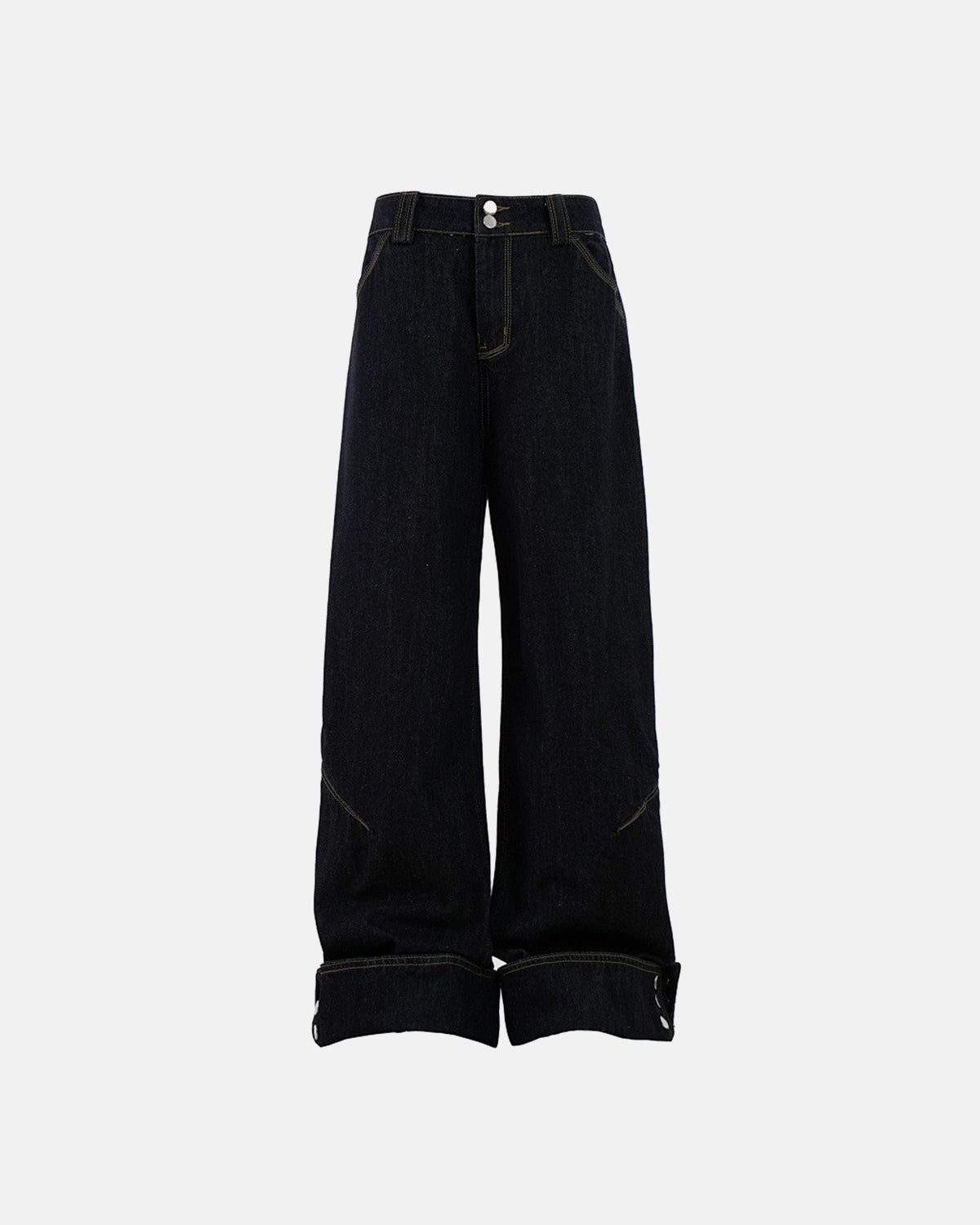 Dark Washed Cuff Detail Wide Leg Jeans | LCDEGO Streetwear