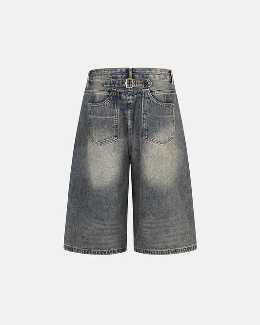 Cinch Back Buckle Acid Washed Jorts | LCDEGO Streetwear