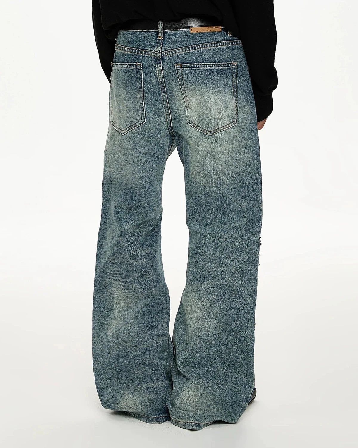 Acid Wash Beaded Studded Flared Baggy Jeans | LCDEGO Streetwear