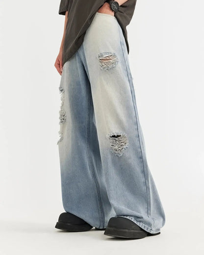 Distressed Ripped Blue Jeans | LCDEGO Streetwear