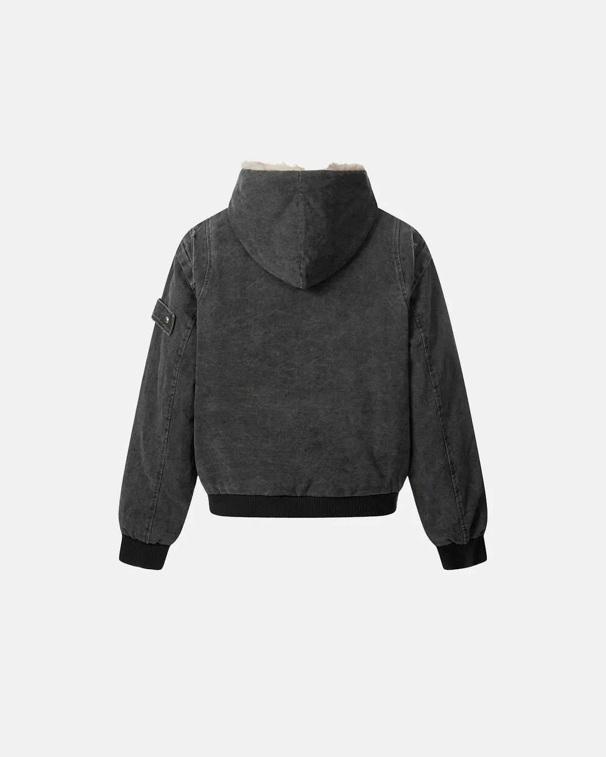 Faux Fur Lined Washed Hooded Jacket | LCDEGO Streetwear