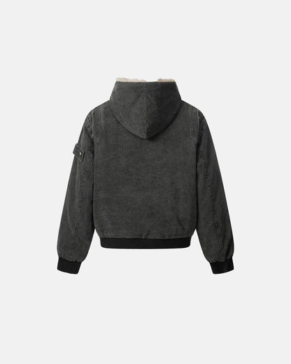 Faux Fur Lined Washed Hooded Jacket | LCDEGO Streetwear