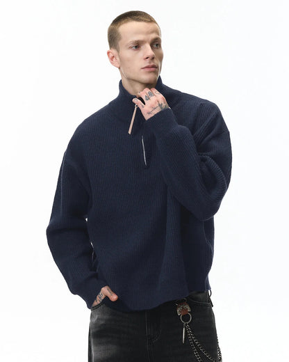 Quarter Zip Up Mock Neck Sweaters | LCDEGO Streetwear