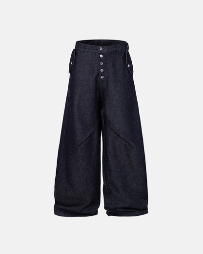 Buttons Up Raw Blue Baggy Jeans | LCDEGO Streetwear
