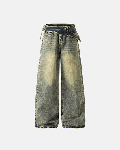 Distressed Washed Wide Leg Denim Jeans | LCDEGO Streetwear